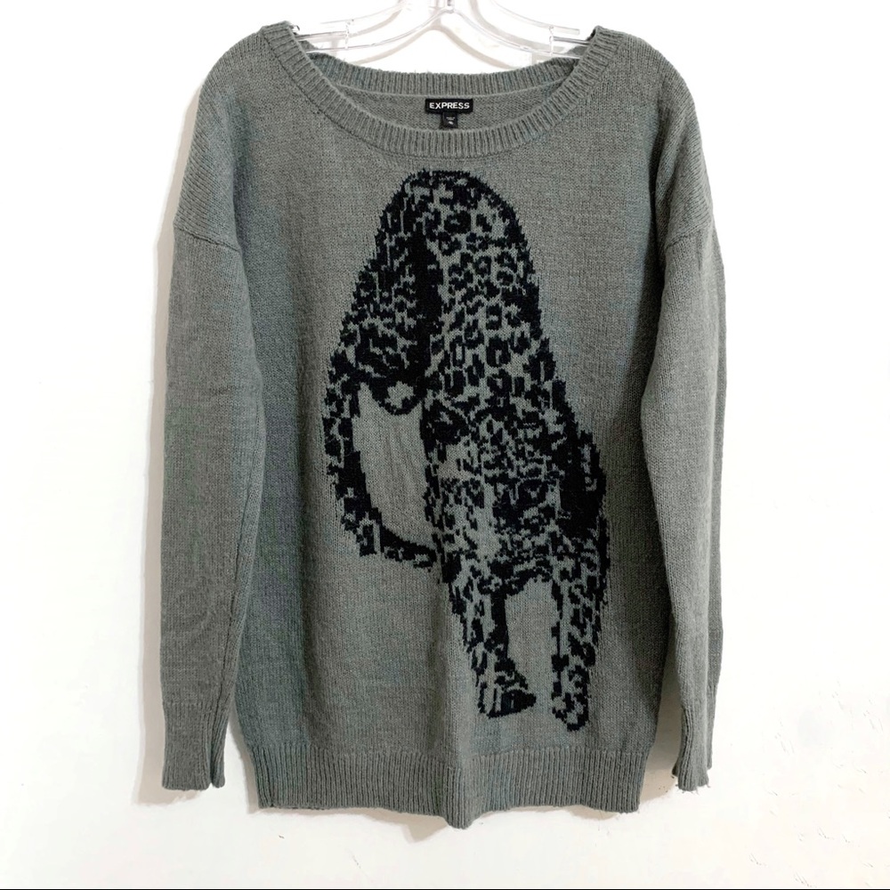 Express Gray Cheetah Long Sleeve Sweater Size M